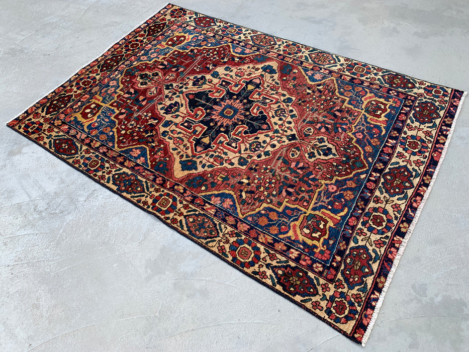 6'6 x 4'6 Hand-Knotted Persian Wool Rug - Red Geometric Medallion Design with Ivory Border - KBHM-871