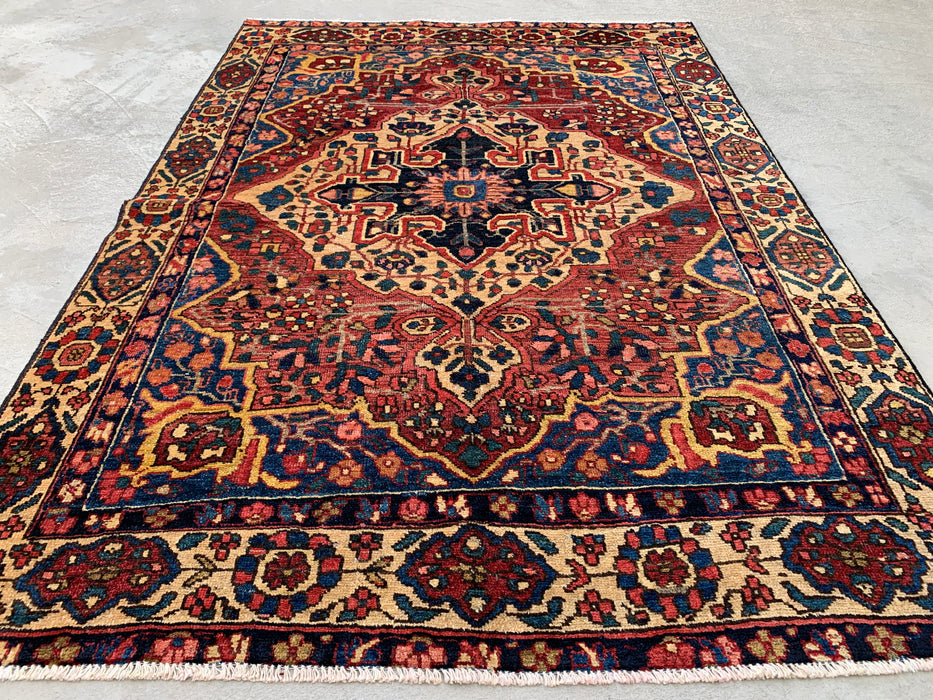 6'6 x 4'6 Hand-Knotted Persian Wool Rug - Red Geometric Medallion Design with Ivory Border - KBHM-871