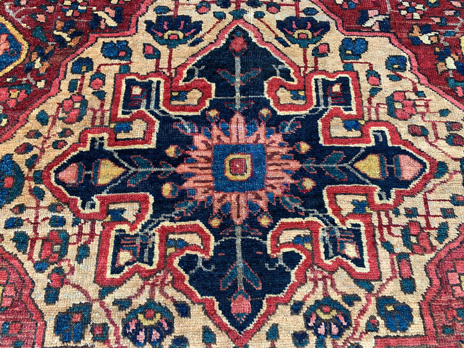 6'6 x 4'6 Hand-Knotted Persian Wool Rug - Red Geometric Medallion Design with Ivory Border - KBHM-871