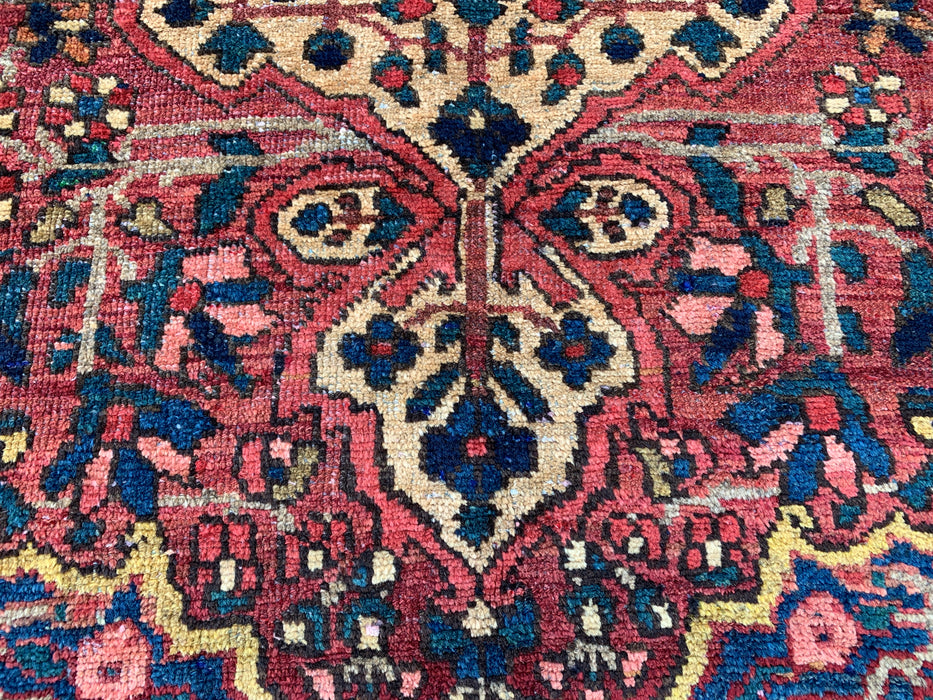 6'6 x 4'6 Hand-Knotted Persian Wool Rug - Red Geometric Medallion Design with Ivory Border - KBHM-871