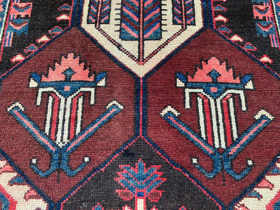 9'10 x 3'5 Hand-Knotted Persian Wool Runner - Tribal Hexagon Design in Brown, Red & Ivory - KBHM-873