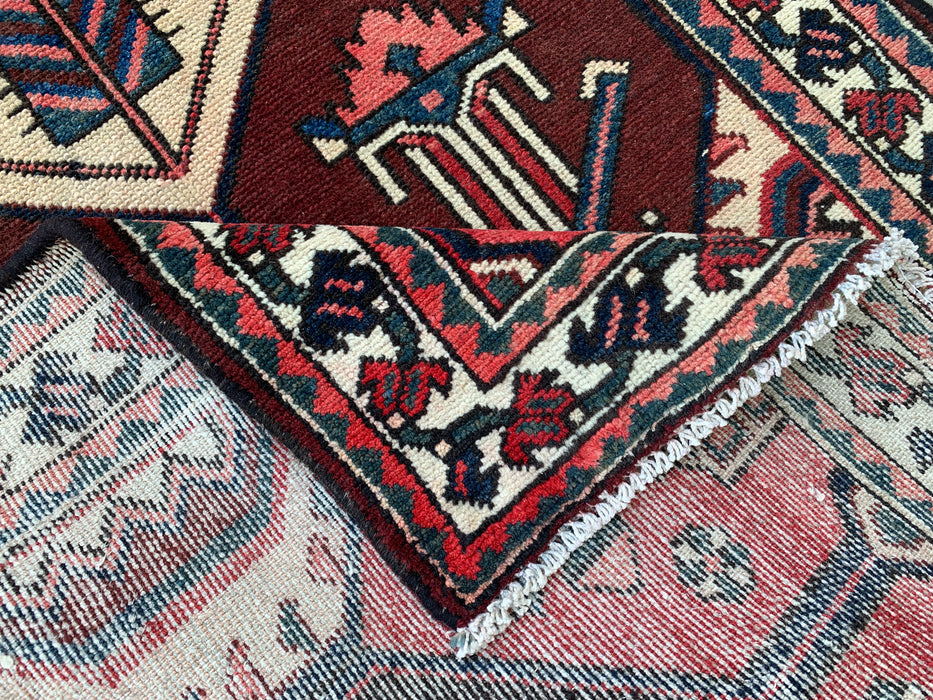 9'10 x 3'5 Hand-Knotted Persian Wool Runner - Tribal Hexagon Design in Brown, Red & Ivory - KBHM-873
