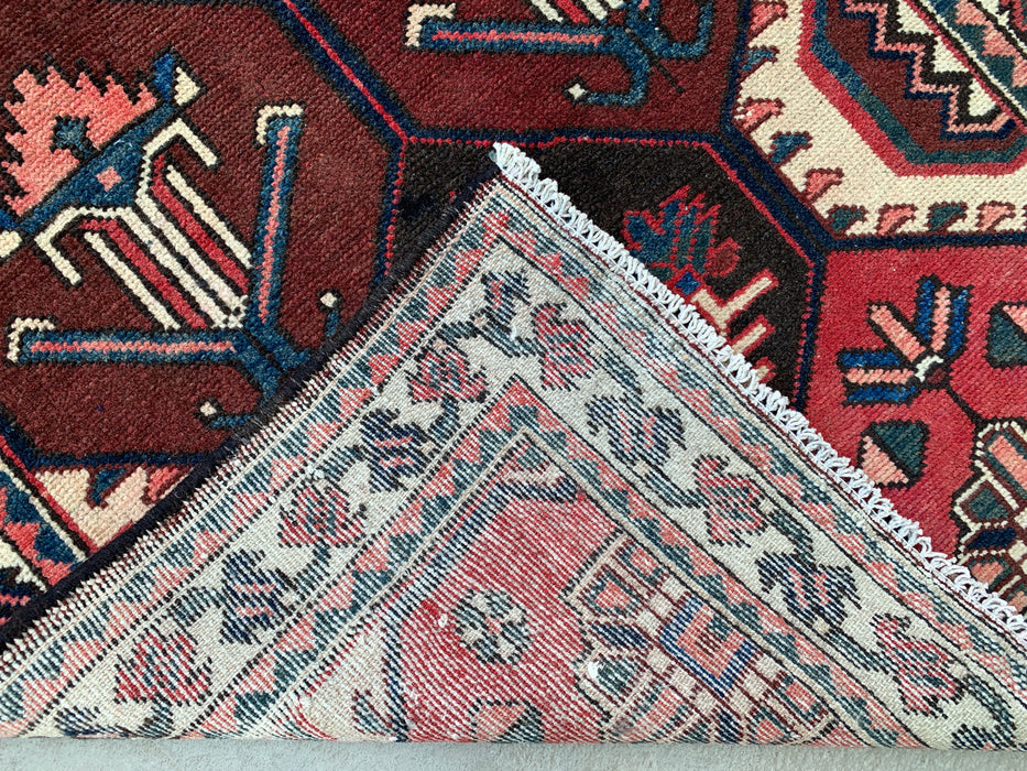 9'10 x 3'5 Hand-Knotted Persian Wool Runner - Tribal Hexagon Design in Brown, Red & Ivory - KBHM-873