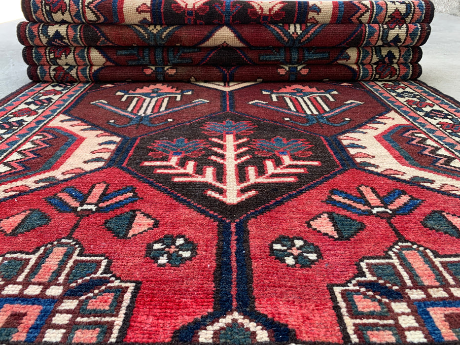 9'10 x 3'5 Hand-Knotted Persian Wool Runner - Tribal Hexagon Design in Brown, Red & Ivory - KBHM-873