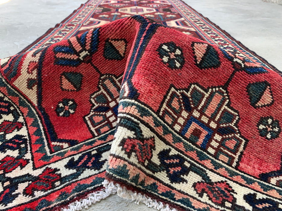 9'10 x 3'5 Hand-Knotted Persian Wool Runner - Tribal Hexagon Design in Brown, Red & Ivory - KBHM-873