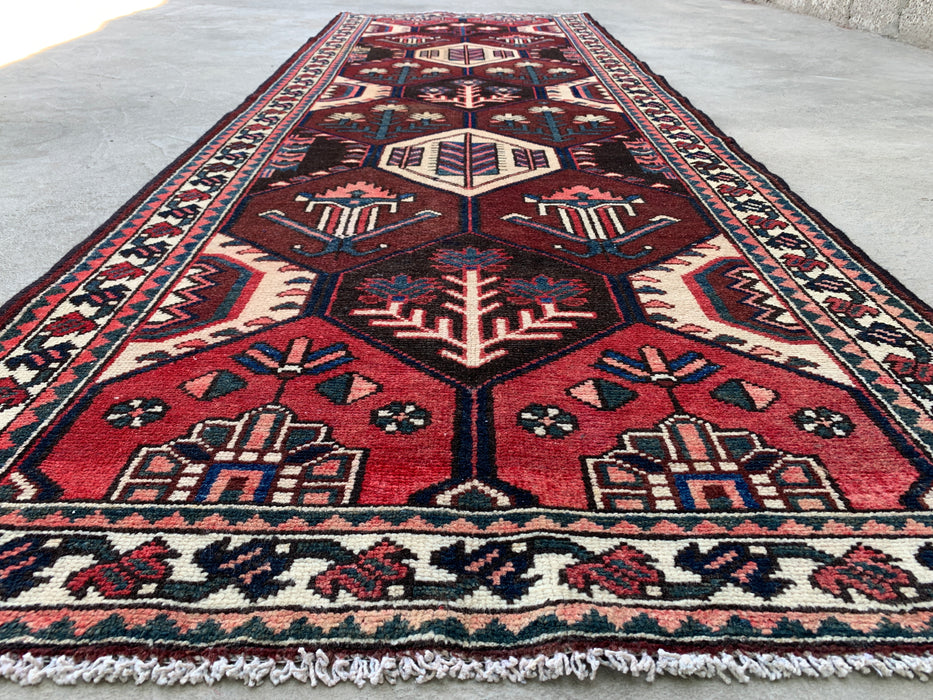 9'10 x 3'5 Hand-Knotted Persian Wool Runner - Tribal Hexagon Design in Brown, Red & Ivory - KBHM-873