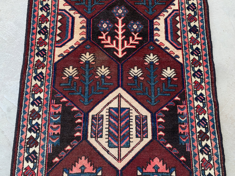 9'10 x 3'5 Hand-Knotted Persian Wool Runner - Tribal Hexagon Design in Brown, Red & Ivory - KBHM-873