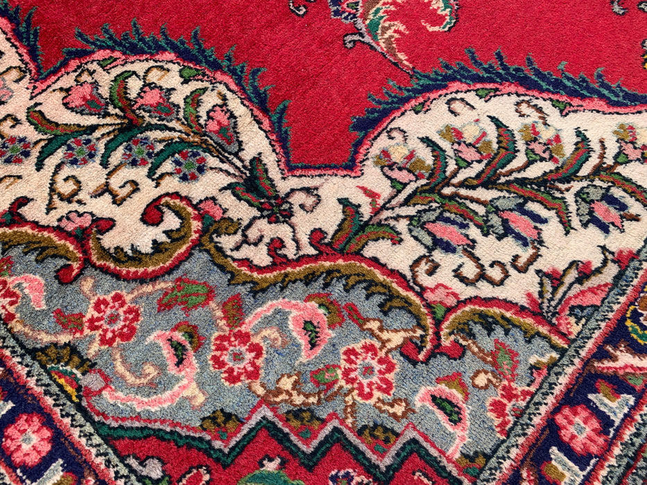 12'8 x 9'6 Hand-Knotted Persian Wool Rug - Red Floral Medallion Design with Ivory Border - KBHM-875