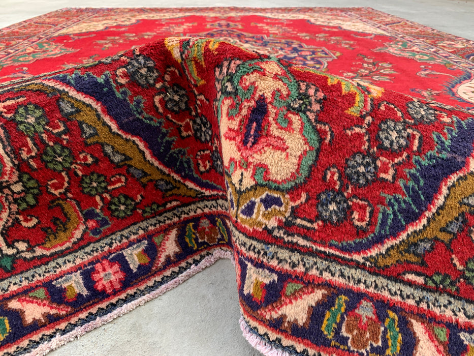 12'8 x 9'6 Hand-Knotted Persian Wool Rug - Red Floral Medallion Design with Ivory Border - KBHM-875