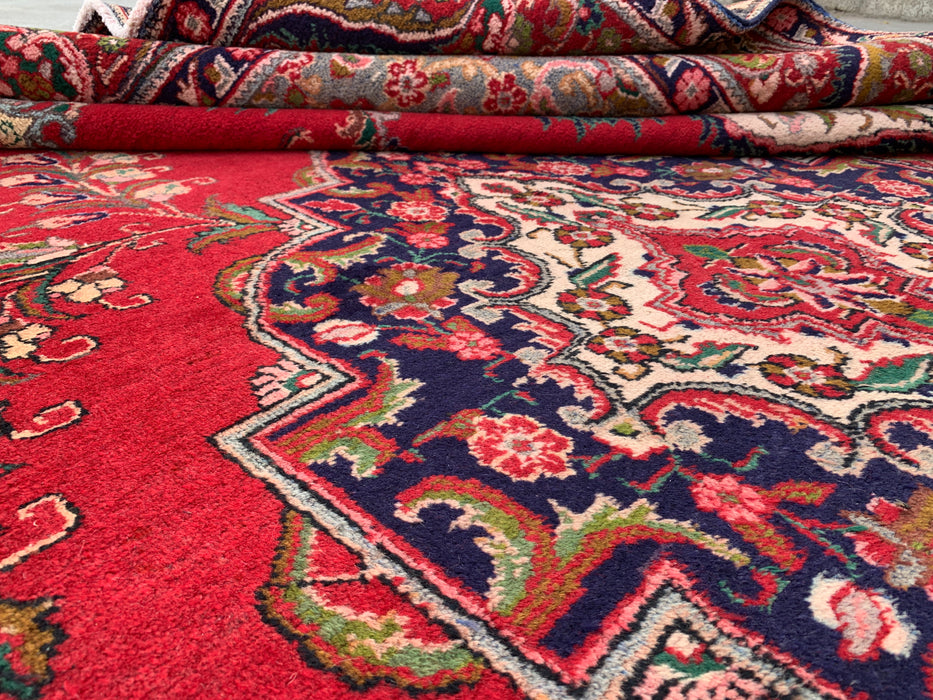 12'8 x 9'6 Hand-Knotted Persian Wool Rug - Red Floral Medallion Design with Ivory Border - KBHM-875