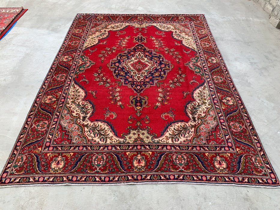 12'8 x 9'6 Hand-Knotted Persian Wool Rug - Red Floral Medallion Design with Ivory Border - KBHM-875