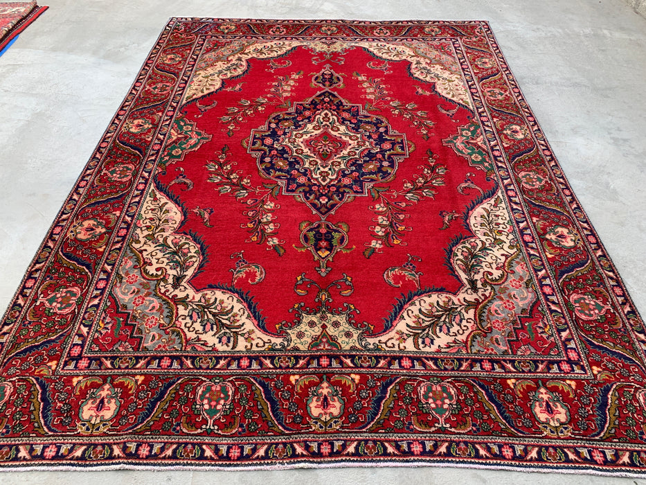 12'8 x 9'6 Hand-Knotted Persian Wool Rug - Red Floral Medallion Design with Ivory Border - KBHM-875