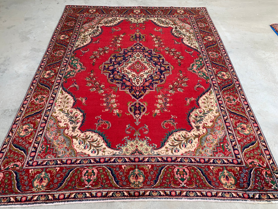 12'8 x 9'6 Hand-Knotted Persian Wool Rug - Red Floral Medallion Design with Ivory Border - KBHM-875