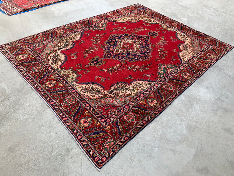 12'8 x 9'6 Hand-Knotted Persian Wool Rug - Red Floral Medallion Design with Ivory Border - KBHM-875