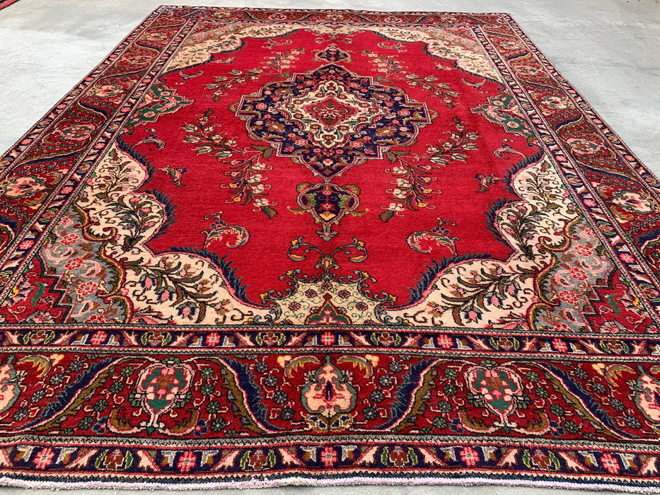 12'8 x 9'6 Hand-Knotted Persian Wool Rug - Red Floral Medallion Design with Ivory Border - KBHM-875