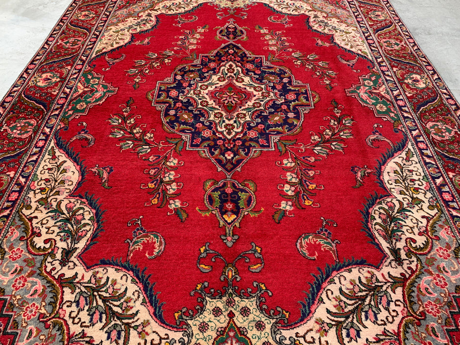 12'8 x 9'6 Hand-Knotted Persian Wool Rug - Red Floral Medallion Design with Ivory Border - KBHM-875
