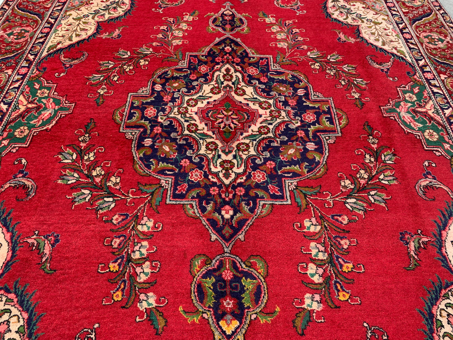 12'8 x 9'6 Hand-Knotted Persian Wool Rug - Red Floral Medallion Design with Ivory Border - KBHM-875