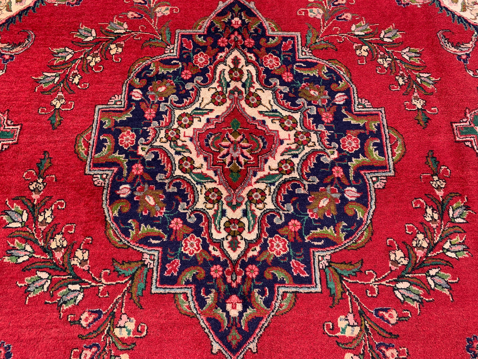 12'8 x 9'6 Hand-Knotted Persian Wool Rug - Red Floral Medallion Design with Ivory Border - KBHM-875