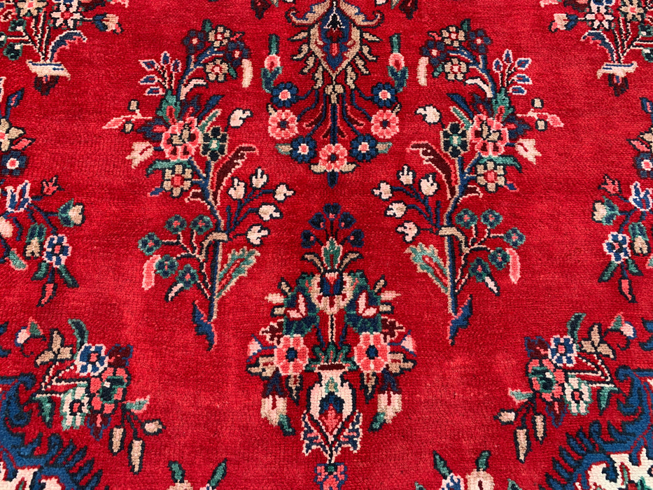 11'11 x 9'9 Hand-Knotted Persian Wool Rug - Red Floral Medallion Design with Blue Border - KBHM-876