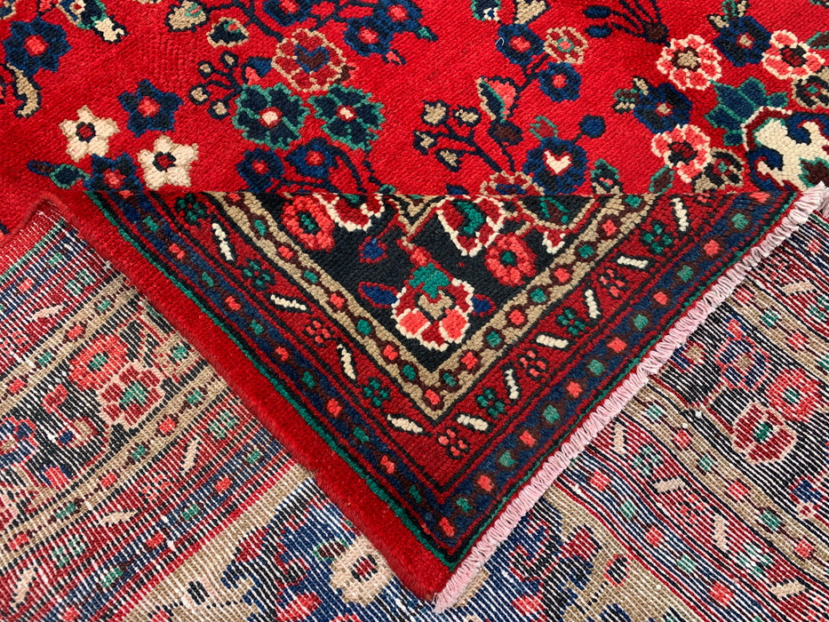 11'10 x 8'8 Hand-Knotted Persian Wool Rug - Red Floral Medallion Design with Blue Border - KBHM-877