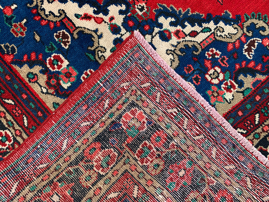 11'10 x 8'8 Hand-Knotted Persian Wool Rug - Red Floral Medallion Design with Blue Border - KBHM-877