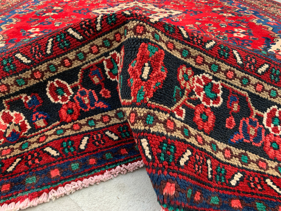 11'10 x 8'8 Hand-Knotted Persian Wool Rug - Red Floral Medallion Design with Blue Border - KBHM-877