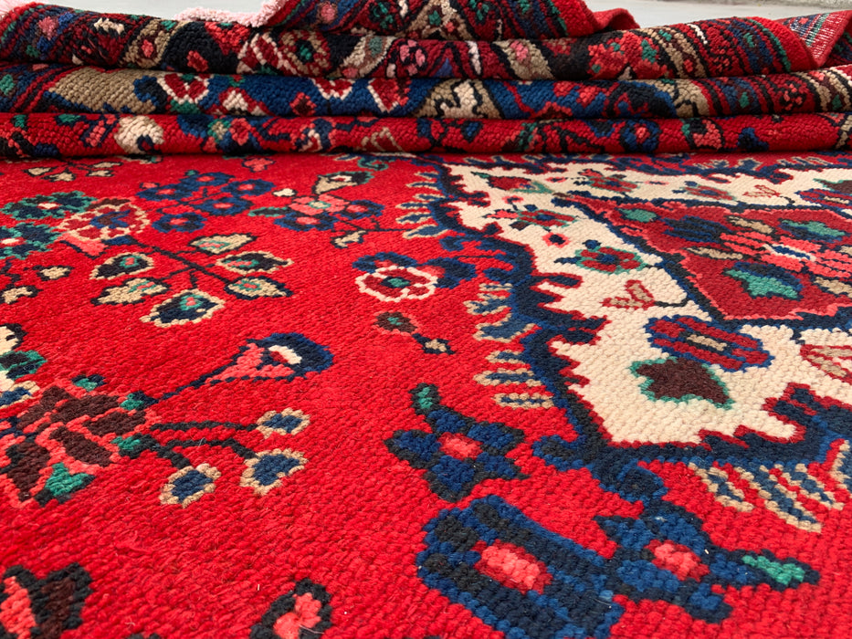 11'10 x 8'8 Hand-Knotted Persian Wool Rug - Red Floral Medallion Design with Blue Border - KBHM-877