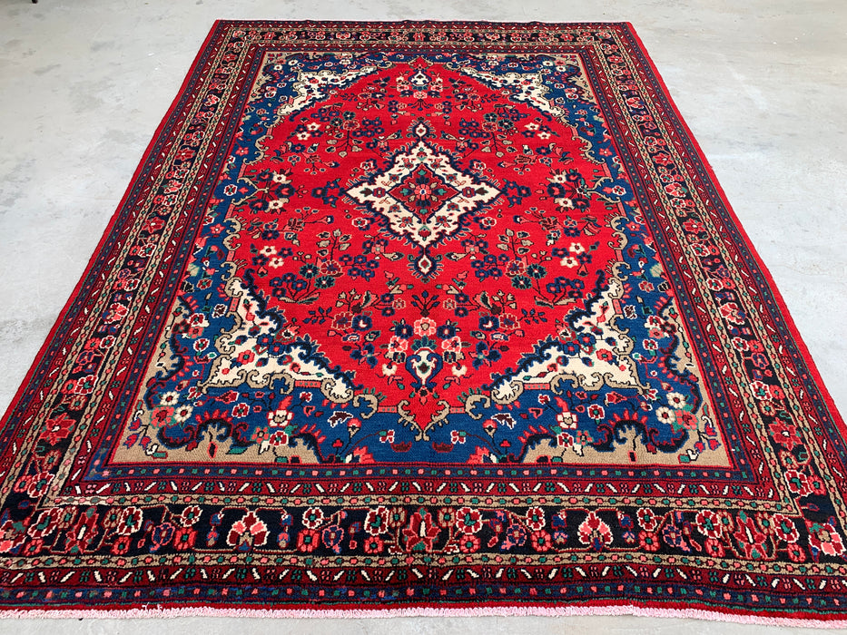 11'10 x 8'8 Hand-Knotted Persian Wool Rug - Red Floral Medallion Design with Blue Border - KBHM-877