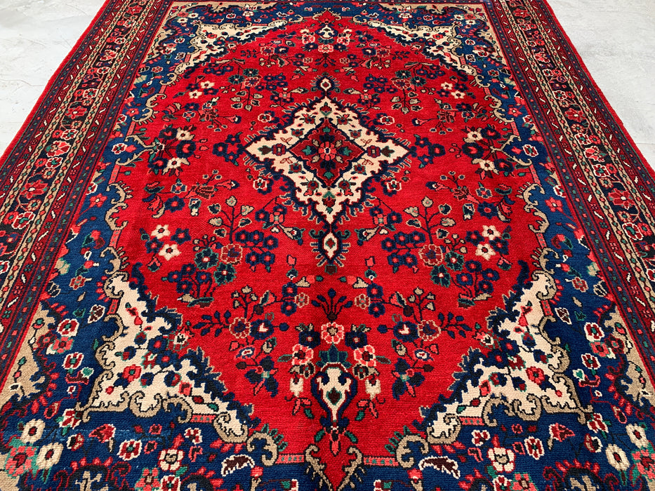 11'10 x 8'8 Hand-Knotted Persian Wool Rug - Red Floral Medallion Design with Blue Border - KBHM-877