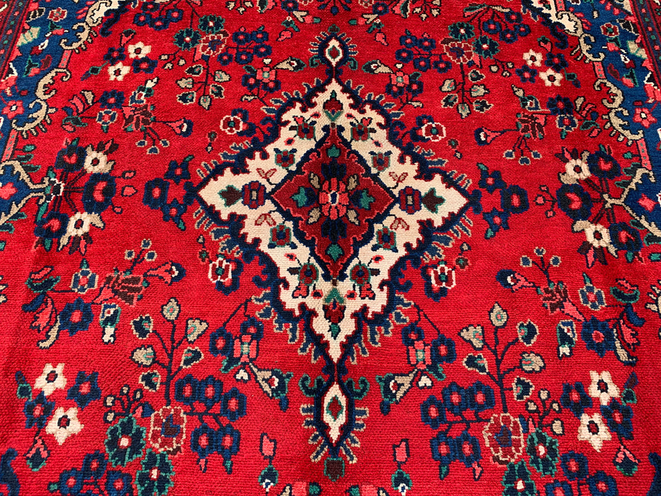 11'10 x 8'8 Hand-Knotted Persian Wool Rug - Red Floral Medallion Design with Blue Border - KBHM-877