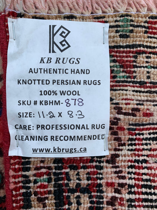 11'2 x 8'3 Hand-Knotted Persian Wool Rug - Red Floral Medallion Design with Blue Corner Accents - KBHM-878