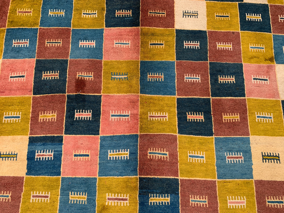 12'9 x 10'2 Hand-Knotted Persian Wool Rug - Colorful Geometric Block Design - KBHM-879