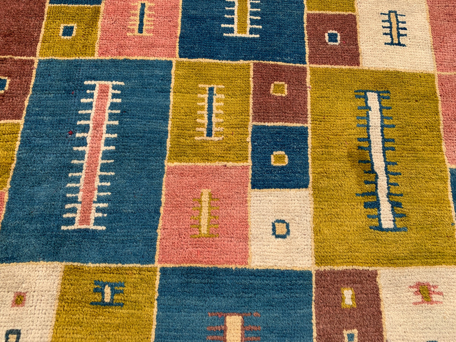 12'9 x 10'2 Hand-Knotted Persian Wool Rug - Colorful Geometric Block Design - KBHM-879