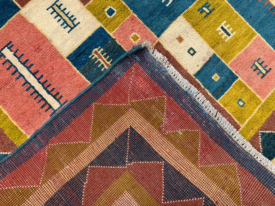 12'9 x 10'2 Hand-Knotted Persian Wool Rug - Colorful Geometric Block Design - KBHM-879