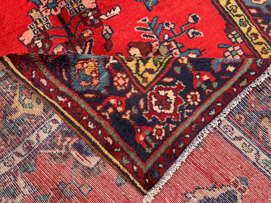 9'6 x 3'9 Hand-Knotted Persian Wool Runner - Red Floral Medallion Design with Navy Border - KBHM-880