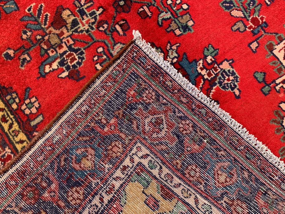 9'6 x 3'9 Hand-Knotted Persian Wool Runner - Red Floral Medallion Design with Navy Border - KBHM-880