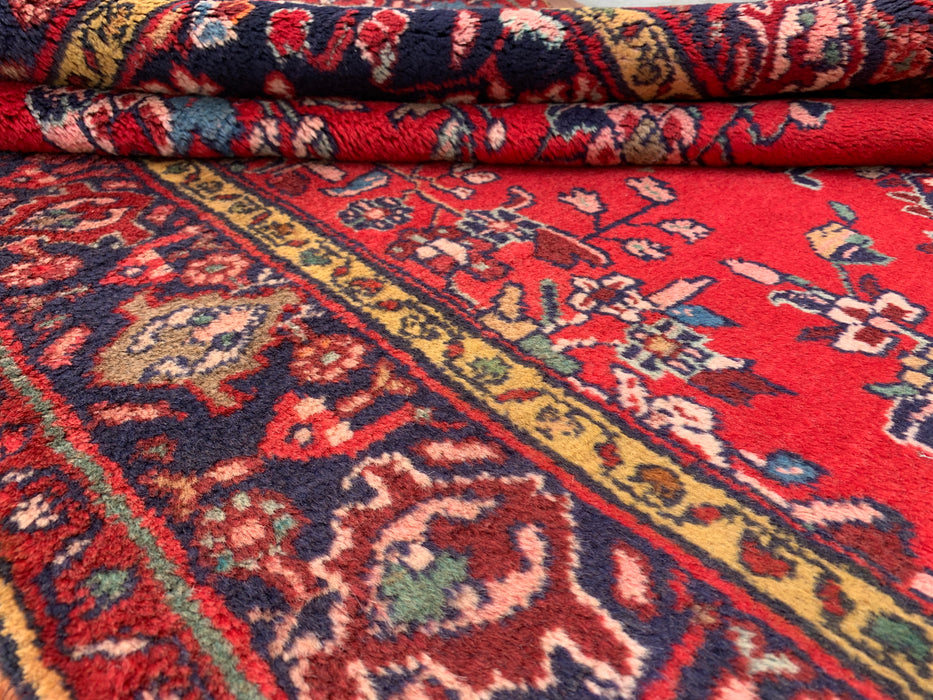 9'6 x 3'9 Hand-Knotted Persian Wool Runner - Red Floral Medallion Design with Navy Border - KBHM-880