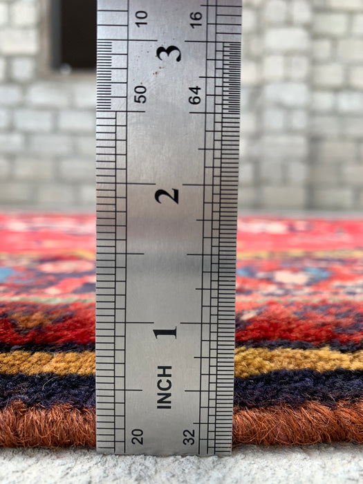 9'6 x 3'9 Hand-Knotted Persian Wool Runner - Red Floral Medallion Design with Navy Border - KBHM-880