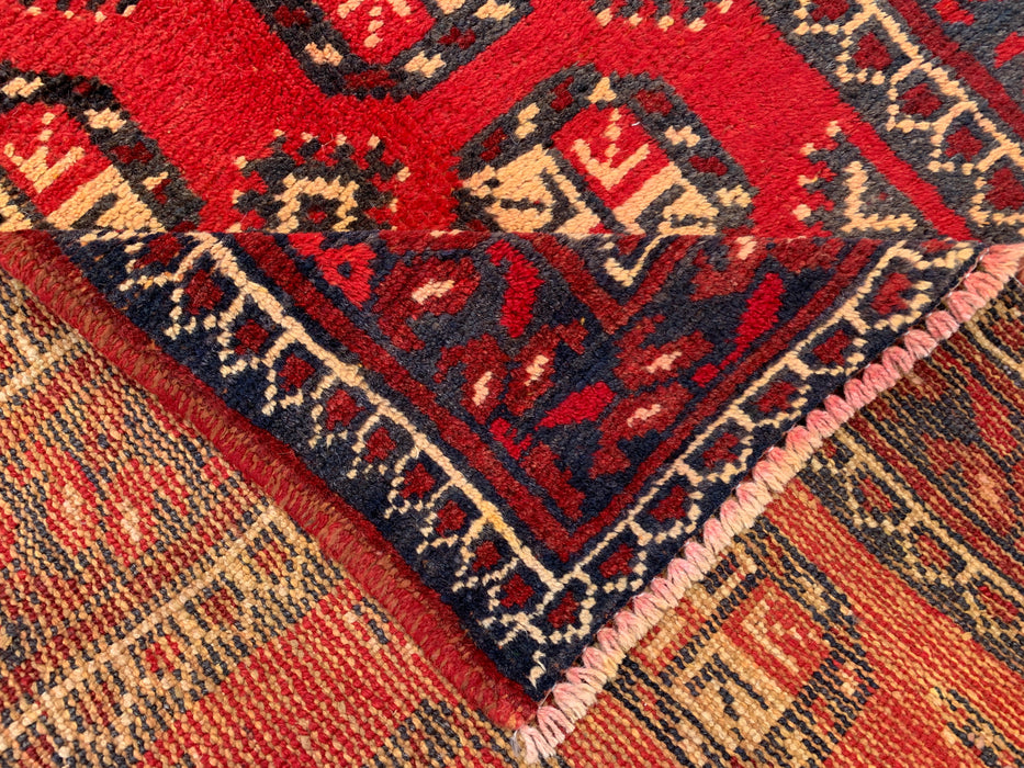 11'11 x 3'8 Hand-Knotted Persian Wool Runner - Red Geometric Tribal Motif Design - KBHM-881