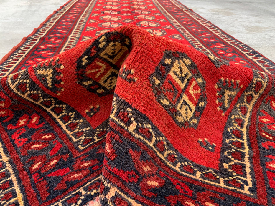 11'11 x 3'8 Hand-Knotted Persian Wool Runner - Red Geometric Tribal Motif Design - KBHM-881