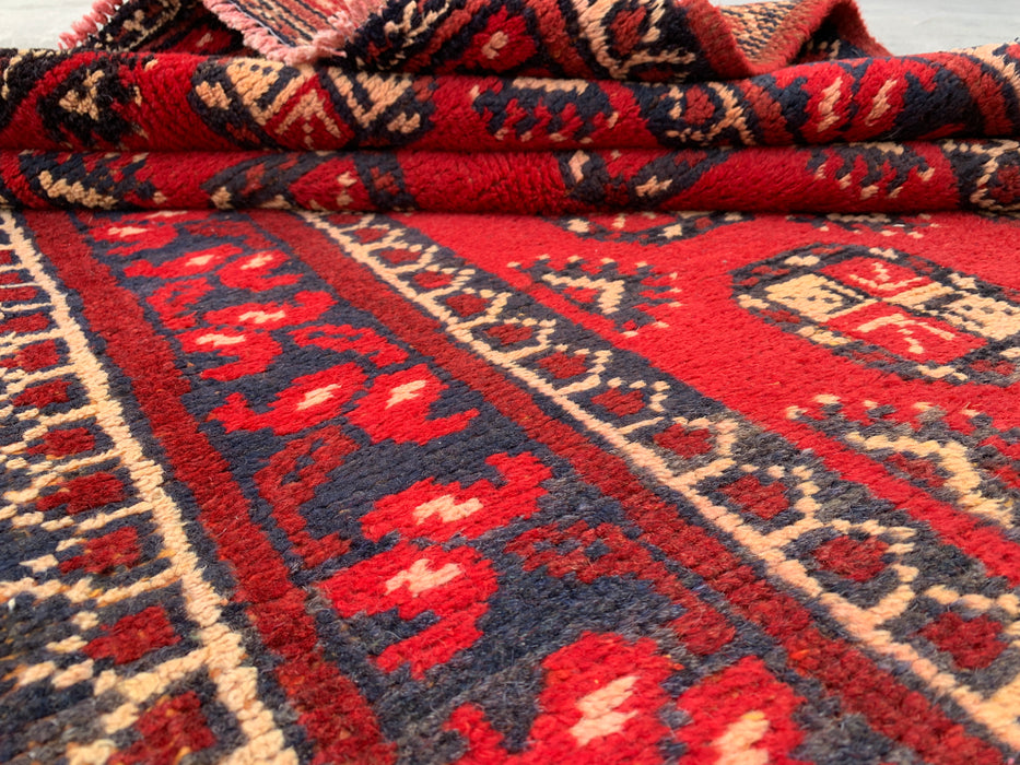 11'11 x 3'8 Hand-Knotted Persian Wool Runner - Red Geometric Tribal Motif Design - KBHM-881