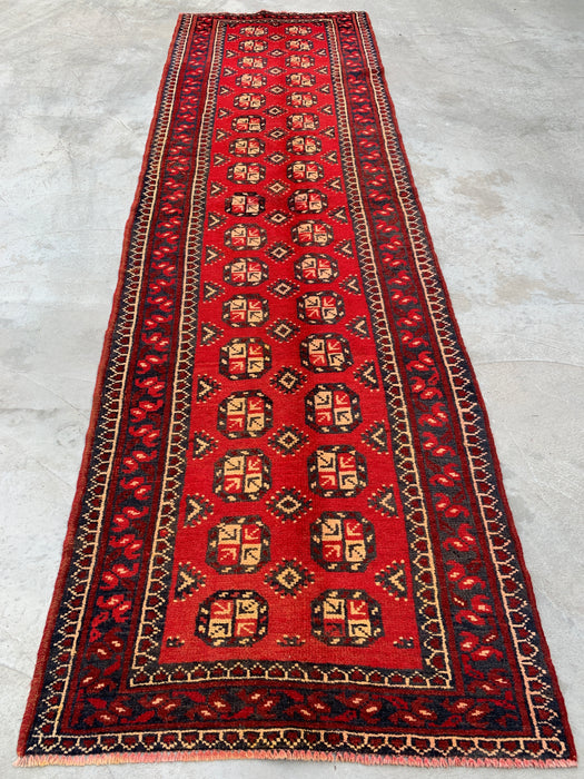 11'11 x 3'8 Hand-Knotted Persian Wool Runner - Red Geometric Tribal Motif Design - KBHM-881