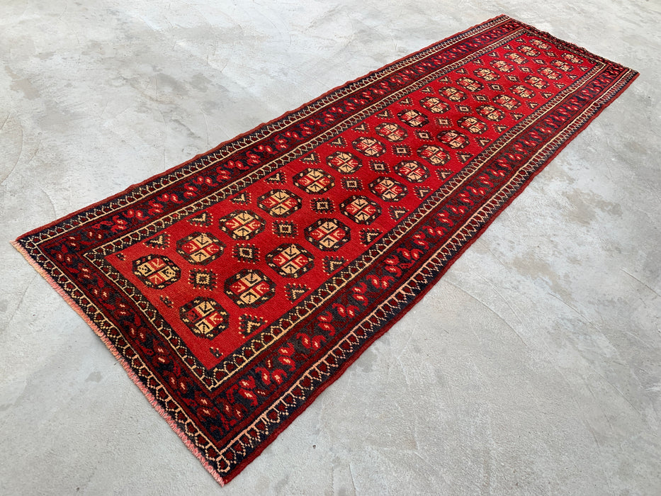 11'11 x 3'8 Hand-Knotted Persian Wool Runner - Red Geometric Tribal Motif Design - KBHM-881