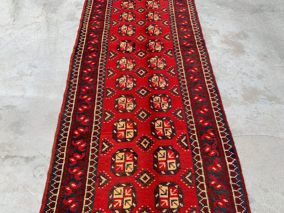 11'11 x 3'8 Hand-Knotted Persian Wool Runner - Red Geometric Tribal Motif Design - KBHM-881