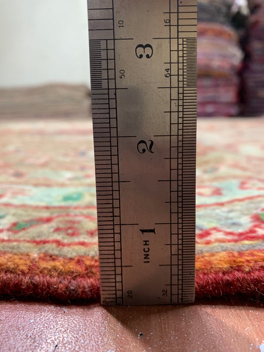 10’0” × 12’6” Hand-Knotted Persian Wool Rug – Terracotta Red with Sage & Ivory Accents