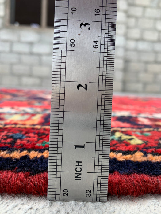 10'3 x 3'8 Hand-Knotted Persian Wool Runner - Red Floral Medallion Design with Navy Border - KBHM-882
