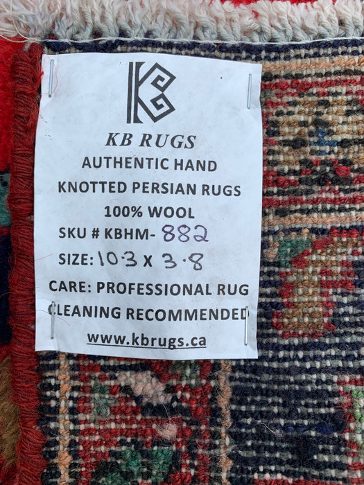 10'3 x 3'8 Hand-Knotted Persian Wool Runner - Red Floral Medallion Design with Navy Border - KBHM-882