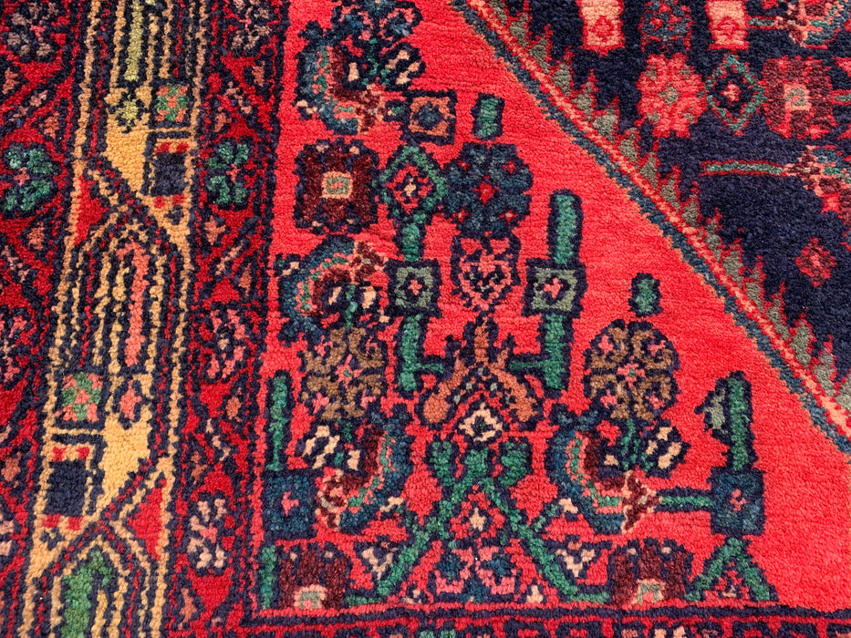 10'5 x 3'4 Hand-Knotted Persian Wool Runner - Navy Tribal Medallion Design with Red Accents - KBHM-883