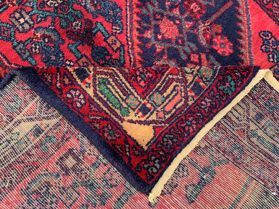 10'5 x 3'4 Hand-Knotted Persian Wool Runner - Navy Tribal Medallion Design with Red Accents - KBHM-883