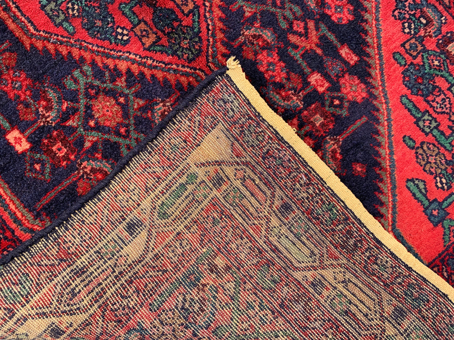 10'5 x 3'4 Hand-Knotted Persian Wool Runner - Navy Tribal Medallion Design with Red Accents - KBHM-883